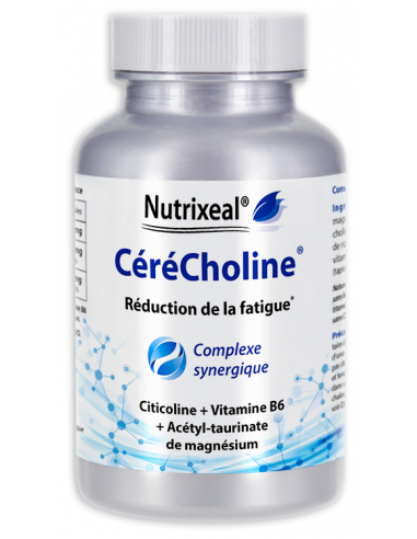 Cérécholine Nutrixeal : Citicoline (CDP-choline), acétyl-taurinate de magnésium, vitamine B6.