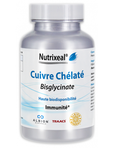 Cuivre chélaté bisglycinate, haute biodisponibilité.