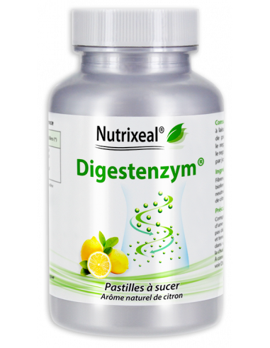 Complexe d'enzymes digestives d'origine végétale, pastilles arôme citron.