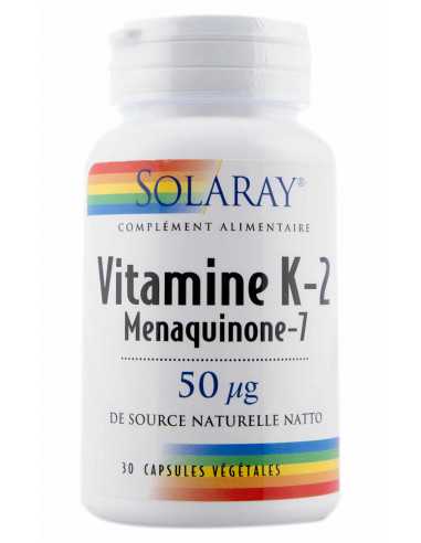 Vitamine K2 50µg du laboratoire Solaray - 30 gélules végétales
