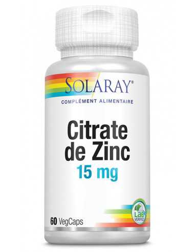 Citrate de Zinc 15 mg du laboratoire Solaray - 60 gélules végétales