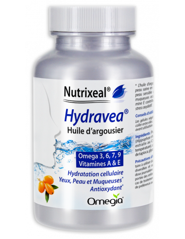 Hydravea Nutrixeal : huile d'argousier. Hydratation cellulaire peau, yeux et muqueuses.