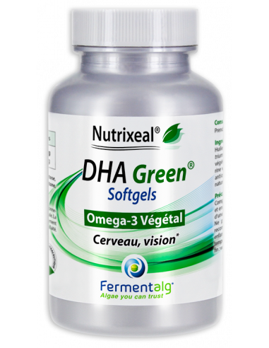 DHA Green Softgels Omega-3 100% vegan, 250 mg de DHA végétal par capsules molles (gélules softgels)
